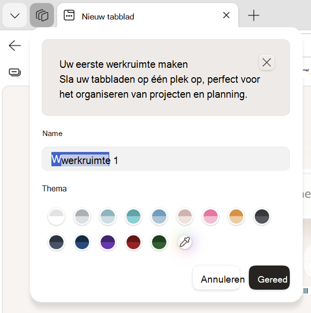 Schermopname van het opgeven van een naam voor de werkruimte.