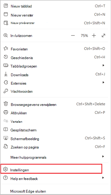 Schermopname van Edge-instellingen.