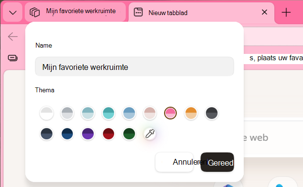 Schermopname van het bewerken van een werkruimte met naam.