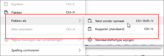 Contextmenu plakken als tekst zonder opmaak