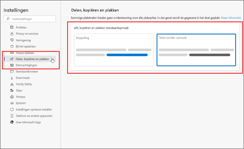 Instellingen voor delen, kopiëren & plakken