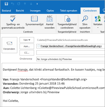 Schermafbeelding van het tabblad Controleren.