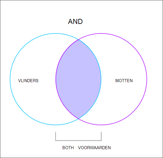 Venn-diagram dat laat zien hoe de operator AND werkt