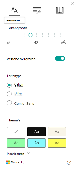 Schermafbeelding van lettertype-instellingen.