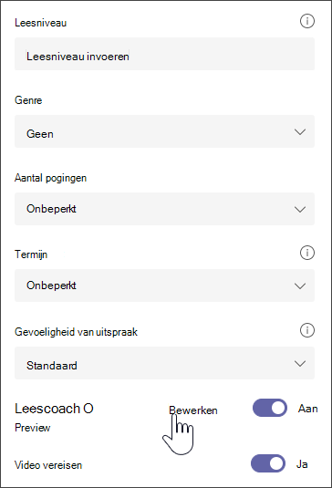 schermopname van de geselecteerde passage, met extra opties voor het wijzigen van de toewijzing