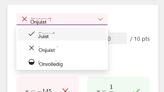 Schermafbeelding van antwoordopties.