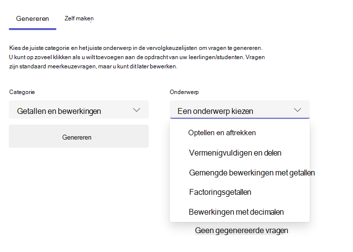Schermafbeelding van het tabblad Genereren.