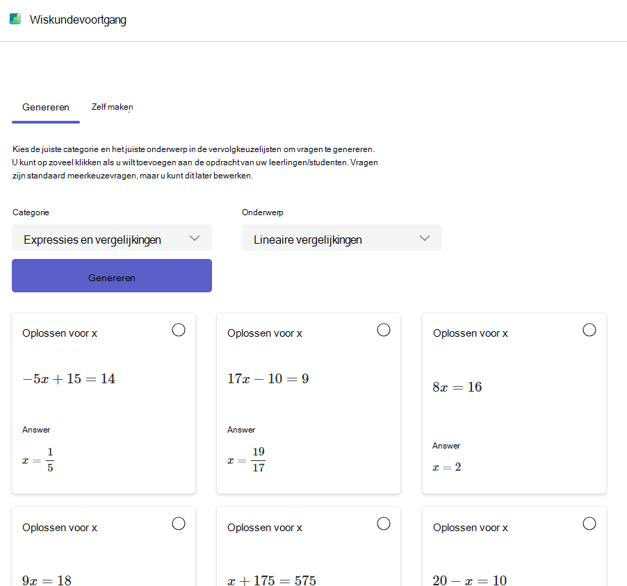 Schermafbeelding van wiskundige voortgang.
