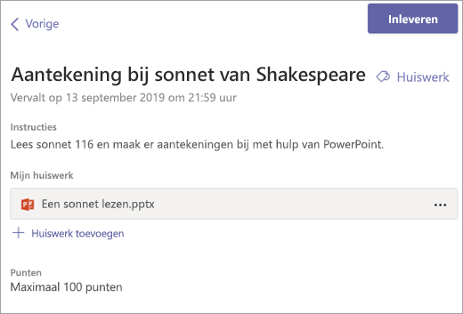 Bekijk uw opdracht en selecteer Inleveren.