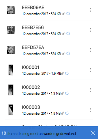 UI-tekst die aangeeft dat bestanden in behandeling zijn om te worden gedownload