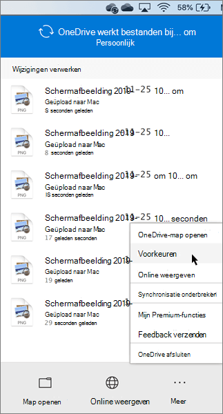 Schermafbeelding van het instellen van voorkeuren in OneDrive - Persoonlijk