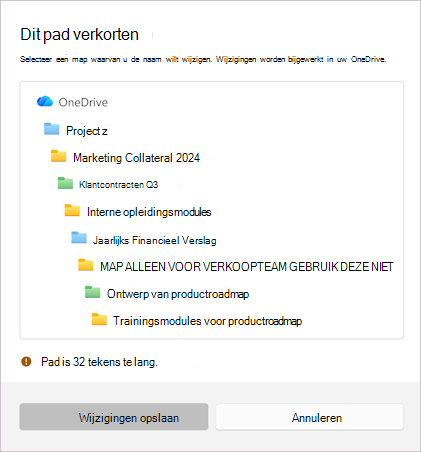 Schermafbeelding met het bericht om de geselecteerde bestandsnaam korter te maken.