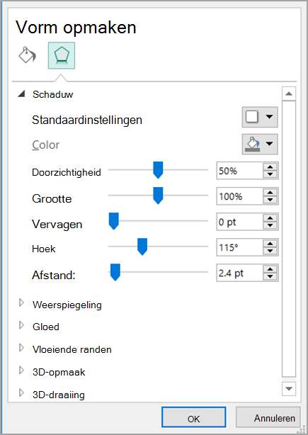 Dialoogvenster Vorm opmaken