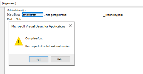 Foutbericht wanneer VBA-libs zijn geblokkeerd
