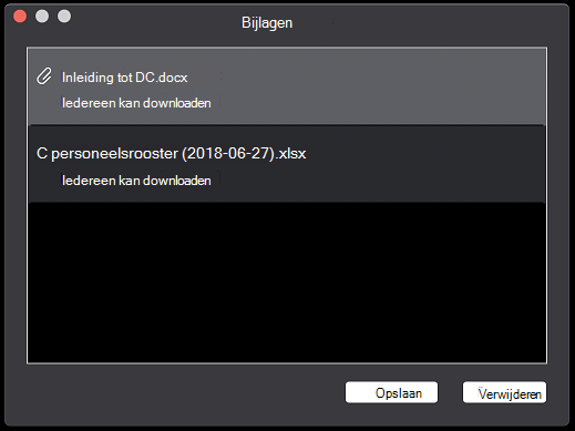 Dialoogvenster Bijlagen