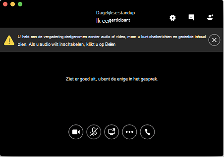 Schermafbeelding die laat zien hoe u kunt deelnemen aan een vergadering zonder audio
