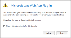 Lync Web Acces -- altijd het domein van de invoegtoepassing vertrouwen of dit alleen voor deze sessie toestaan