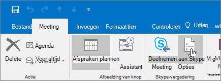 Outlook, knop Vergaderopties