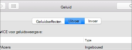 Schermopname van geluidsvoorkeuren voor macOS met het deelvenster Uitvoer geselecteerd.