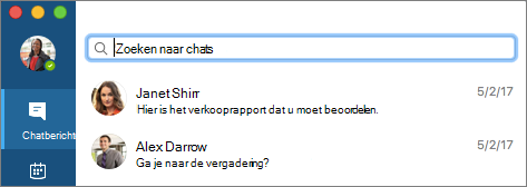 Zoeken naar contacten op het tabblad Chats