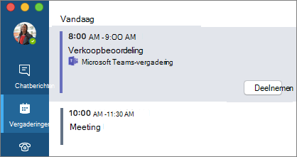 Teams-vergadering op het tabblad Vergaderingen