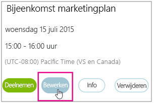 Vergaderingdetails met gemarkeerde knop Bewerken