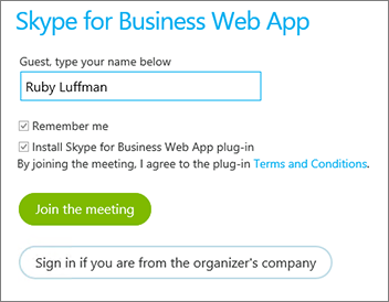 Meld u aan bij Skype voor Bedrijven Web App als gast of met de referenties van uw organisatie