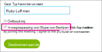Zorg ervoor dat het installeren van de invoegtoepassing voor Skype for Business Web App is ingeschakeld