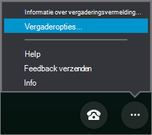 Menu Meer opties met opties voor vergadering geselecteerd