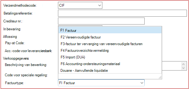 Nieuw aankoopfactuurtype Douane Completementary Liquidation