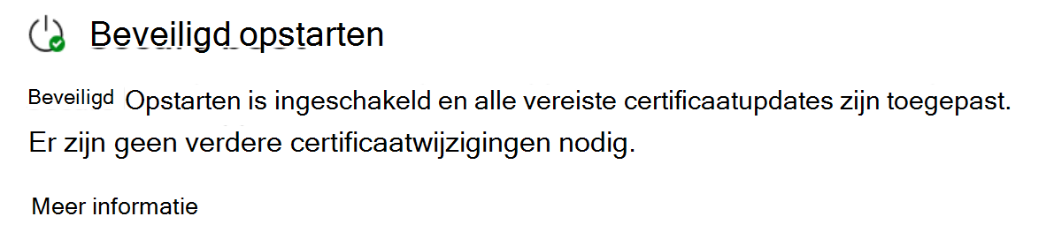 De sectie Beveiligd opstarten met de volledig bijgewerkte status met een groen vinkje.