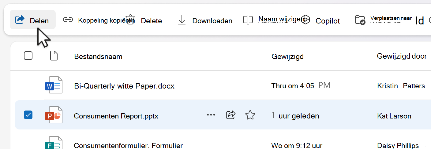 Item delen vanaf de opdrachtbalk