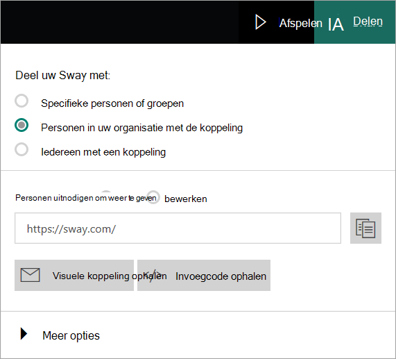 Menu Sway van uw organisatieaccount