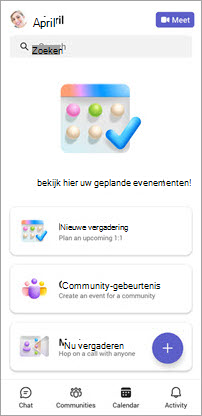Schermopname van Calendar tabbladscherm in mobiele Teams Gratis