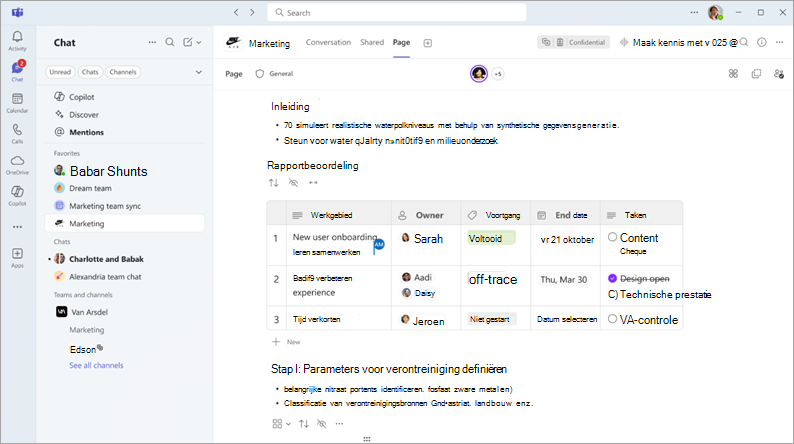 Schermopname van notities in een Teams-chat.