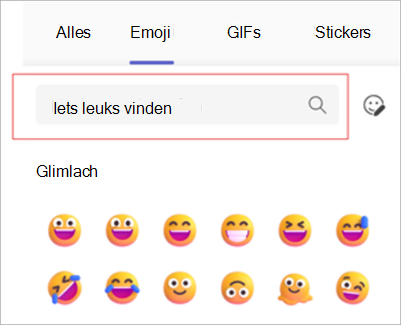 Schermopname van zoeken op trefwoorden in het emoji-menu.