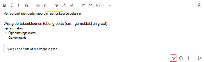 Schermopname met opties voor het opmaken van een chatbericht