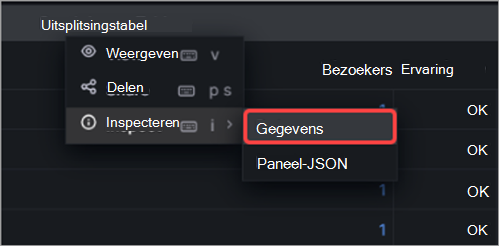 Schermopname die laat zien hoe u gegevens inspecteert in inzichten van informele bijeenkomsten