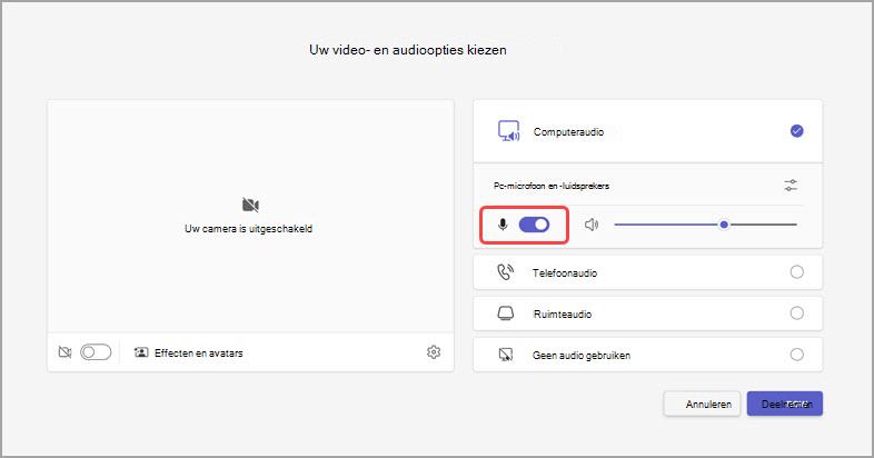 audio beheren vóór een vergadering