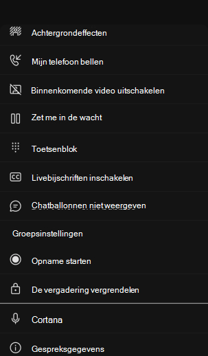 Besturingselementen voor mobiele vergaderingen uitgevouwen