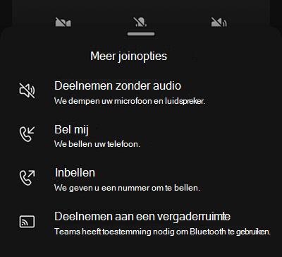 Selecteer een audiobron in het scherm vooraf deelnemen aan een mobiele vergadering.