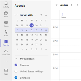 Schermopname van meerdere agenda's die zijn geselecteerd in een Teams-agenda.