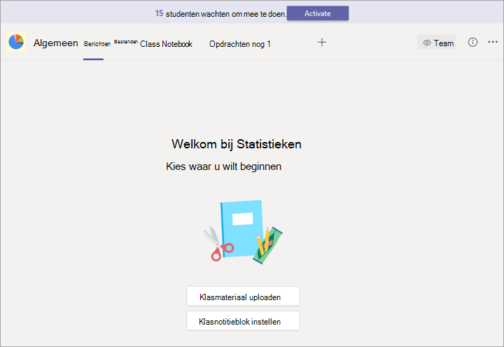 Een team met een banner en de knop Activeren.