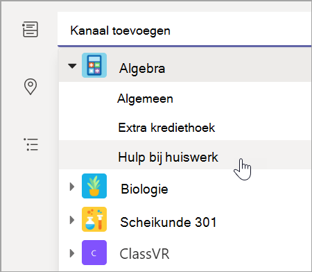 Kies het teamkanaal voor uw les.