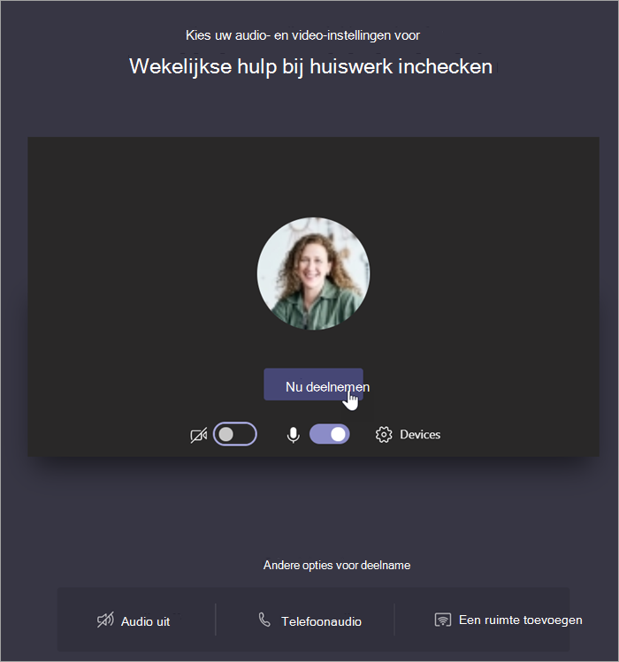 Selecteer Nu deelnemen om aan de vergadering deel te nemen.