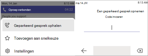 Schermopname van het proces voor het opnemen van een geparkeerde oproep.