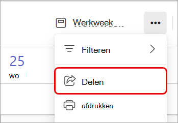 Schermopname van de optie Delen in een Teams-agenda.