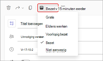 Schermopname van het vervolgkeuzemenu voor Weergegeven als statussen in een Teams-vergadering.