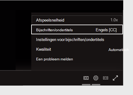 Menu Instellingen voor bijschriften