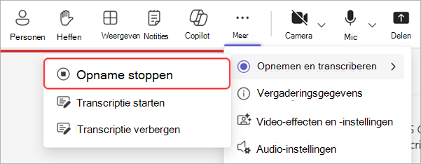 Schermopname waarin wordt aangegeven hoe u stopt met opnemen tijdens een informele bijeenkomst